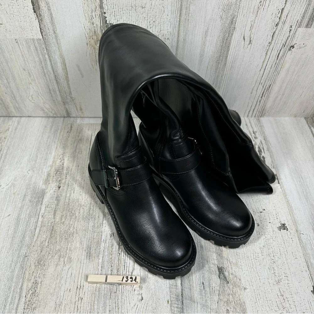 Nine‎ West Women's 5M Nans Lug Sole Over The Knee Boots Black Chunky